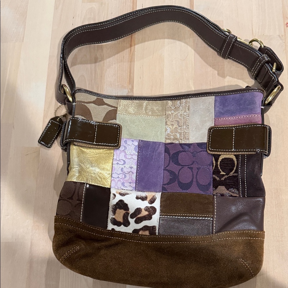 Coach Patchwork Shoulder Bag - Brown, Purple, Gold - Picture 2 of 3